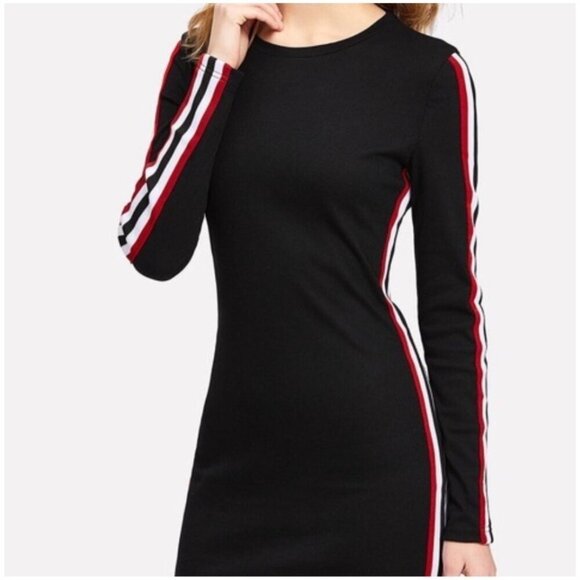 Zara Trafaluc women’s sz S Black Long Sleeve Bodycon Dress ,Red & White Striped‎ - Picture 11 of 16
